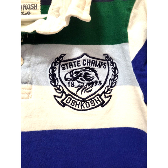 OshKosh Rugby Shirt Boys Size 5 Blue Green White Striped Long Sleeves Collared - Picture 2 of 7